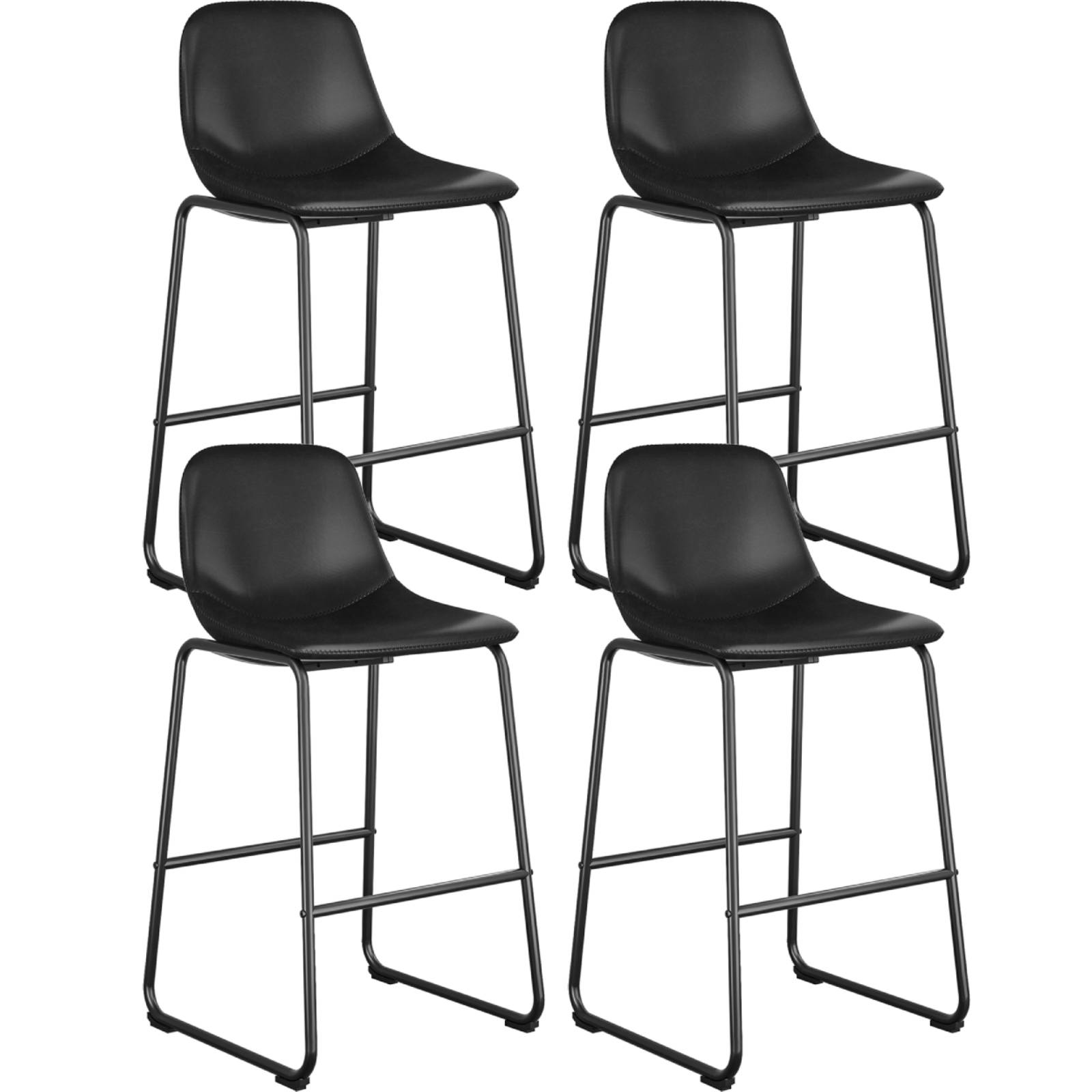 Rfiver Pu Faux Leather Bar Stools, Industrial Pub Barstools with Back and Footrest, Modern Armless Bar Height Stool Chairs